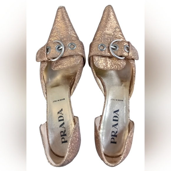 PRADA Shoes 8 Gold Brocade Flats / Kitten Heel - Picture 14 of 14